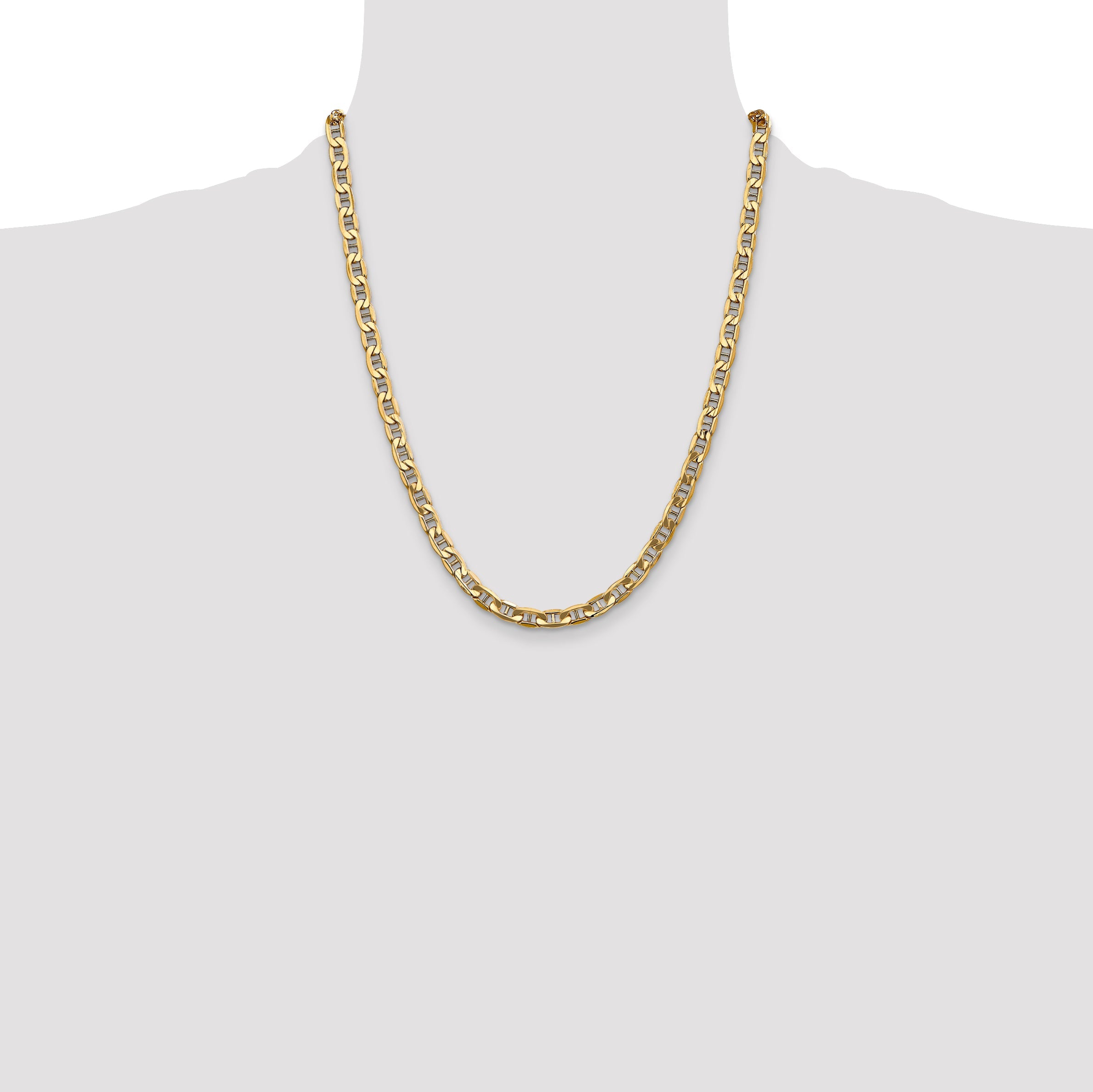 14K Yellow Gold 22 Inch 5.5mm Semi-Solid Anchor With Lobster Clasp Chain Necklace