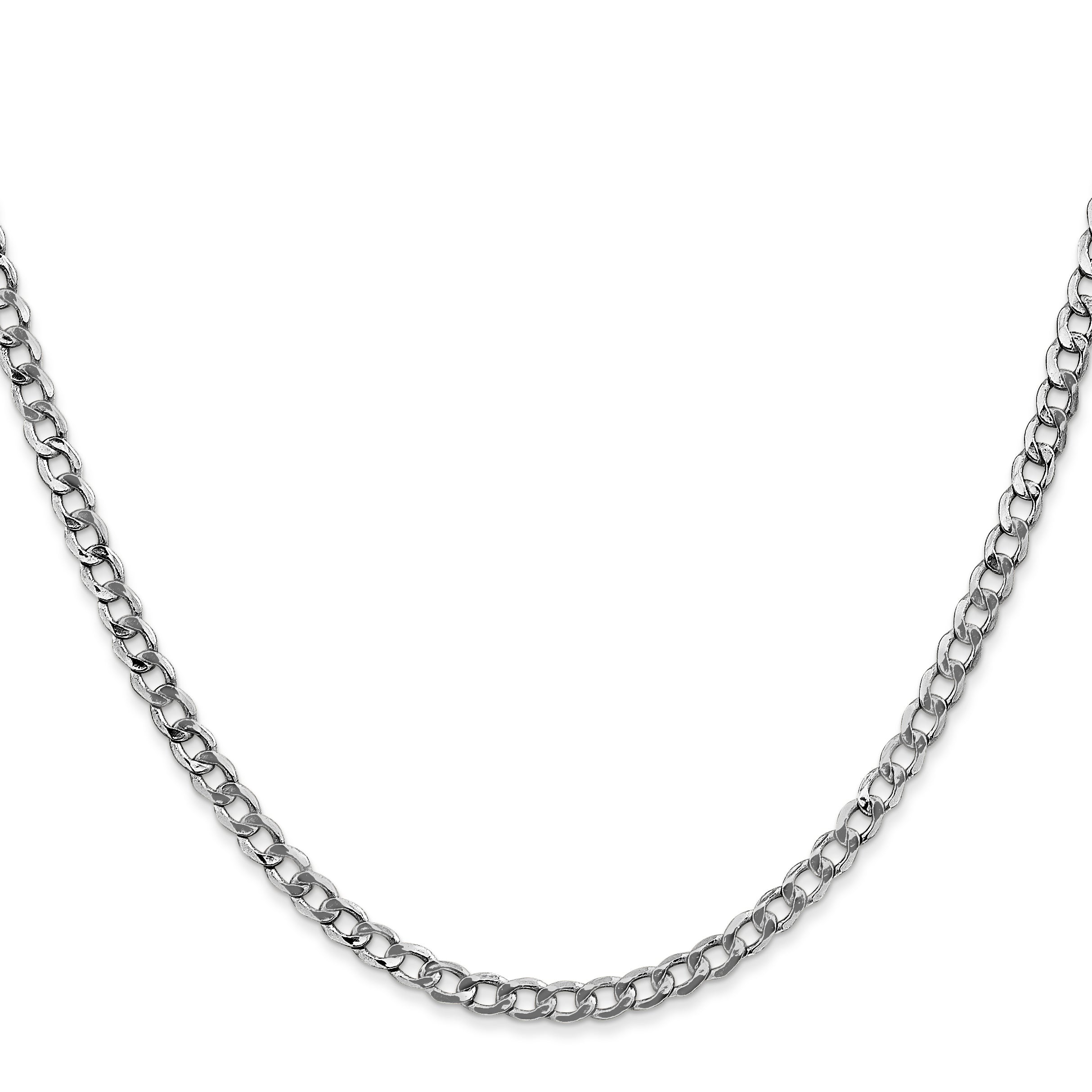 14K White Gold 26 Inch 3.35mm Semi-Solid Curb With Lobster Clasp Chain Necklace
