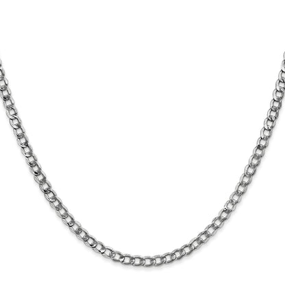 14K White Gold 18 Inch 3.35mm Semi-Solid Curb With Lobster Clasp Chain Necklace