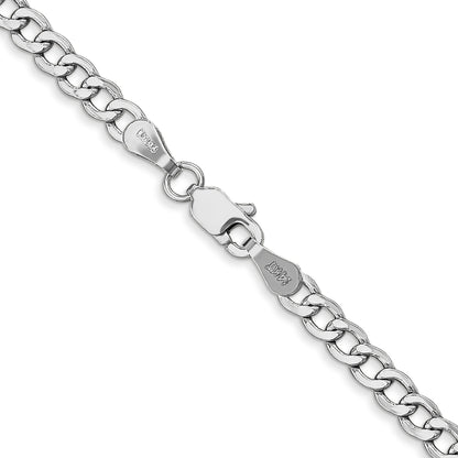 14K White Gold 22 Inch 3.35mm Semi-Solid Curb With Lobster Clasp Chain Necklace