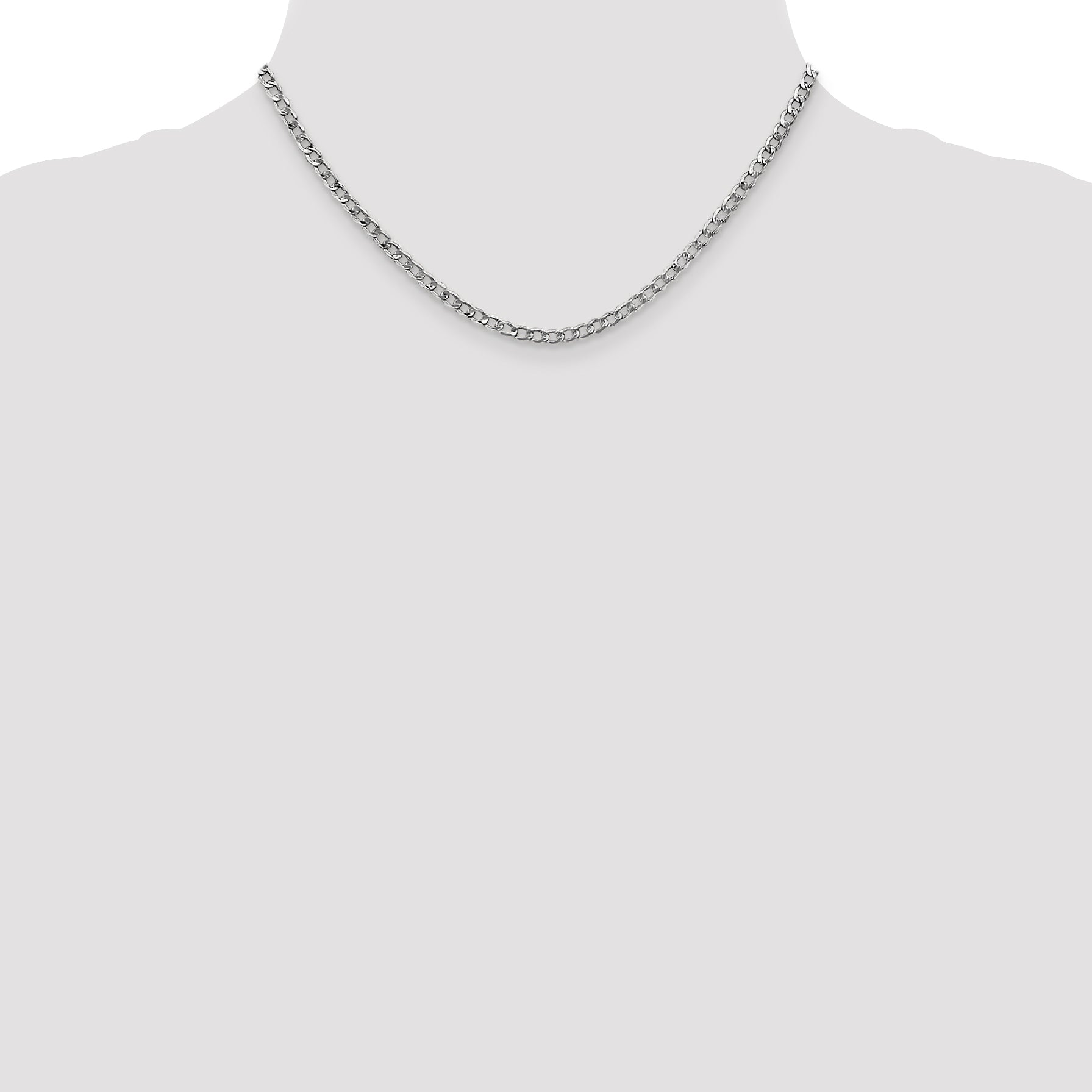 14K White Gold 16 Inch 3.35mm Semi-Solid Curb With Lobster Clasp Chain Necklace