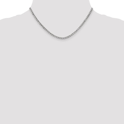 14K White Gold 16 Inch 3.35mm Semi-Solid Curb With Lobster Clasp Chain Necklace