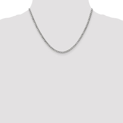 14K White Gold 18 Inch 3.35mm Semi-Solid Curb With Lobster Clasp Chain Necklace