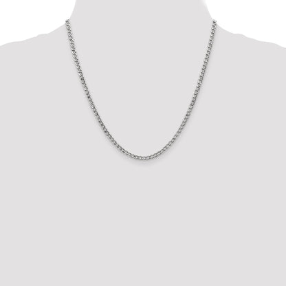 14K White Gold 20 Inch 3.35mm Semi-Solid Curb With Lobster Clasp Chain Necklace