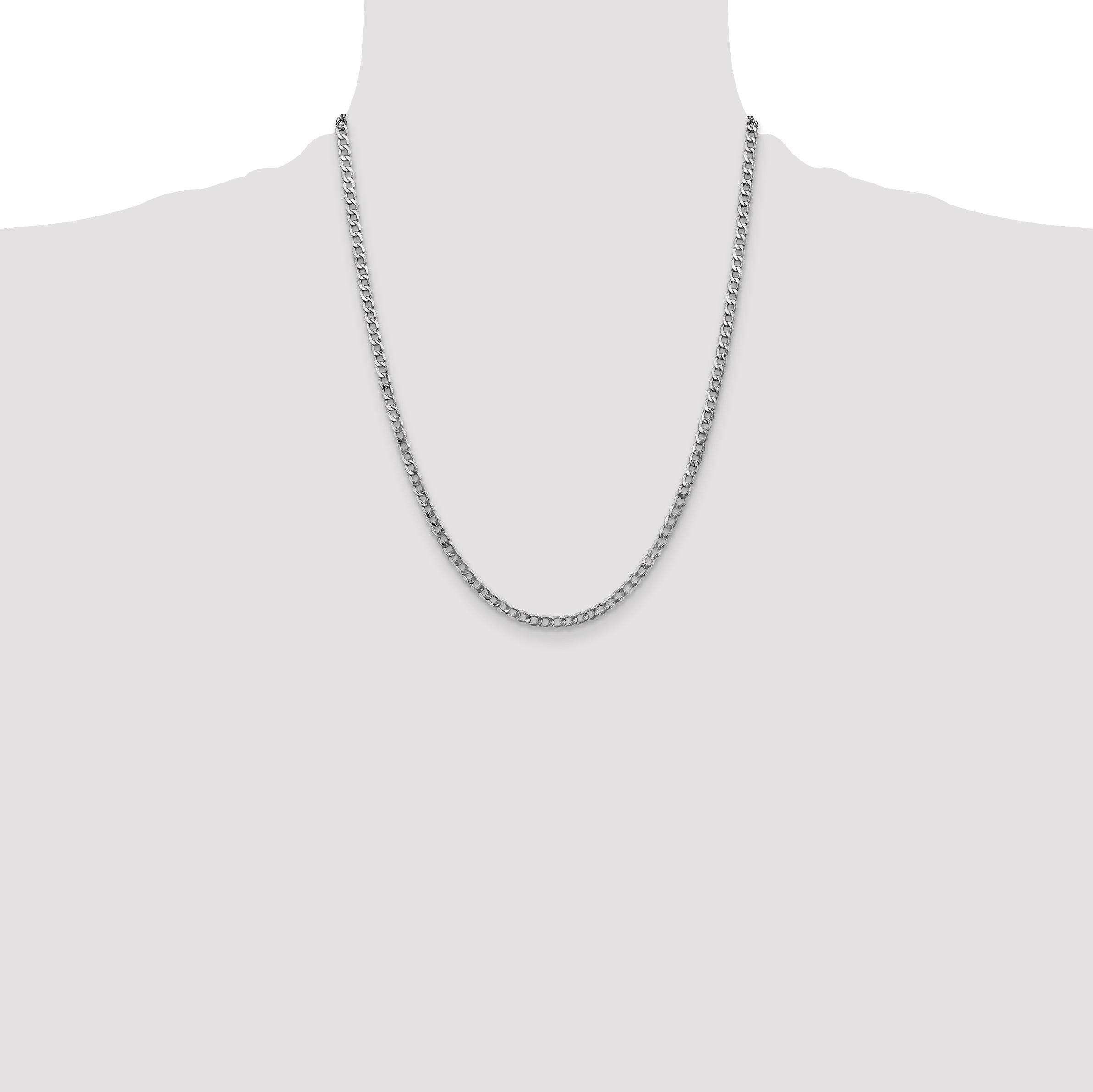 14K White Gold 22 Inch 3.35mm Semi-Solid Curb With Lobster Clasp Chain Necklace