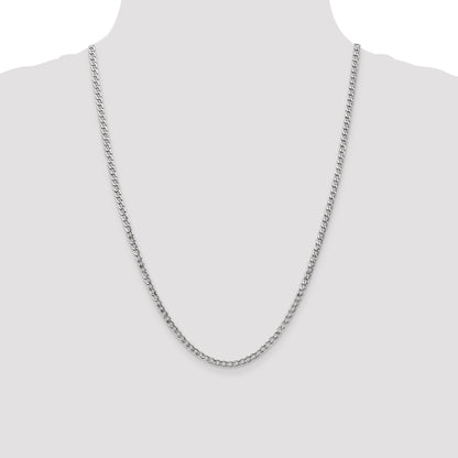 14K White Gold 24 Inch 3.35mm Semi-Solid Curb With Lobster Clasp Chain Necklace