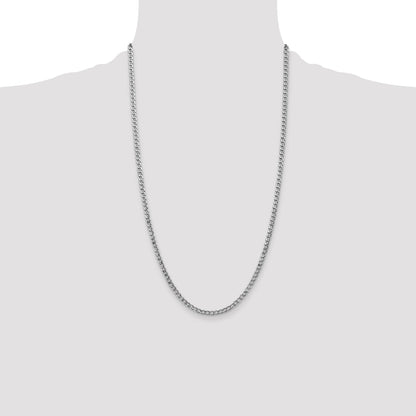 14K White Gold 26 Inch 3.35mm Semi-Solid Curb With Lobster Clasp Chain Necklace