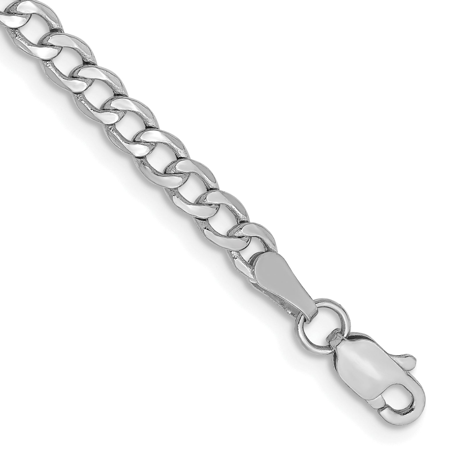 14K White Gold 10 Inch 3.35mm Semi-Solid Curb With Lobster Clasp Anklet