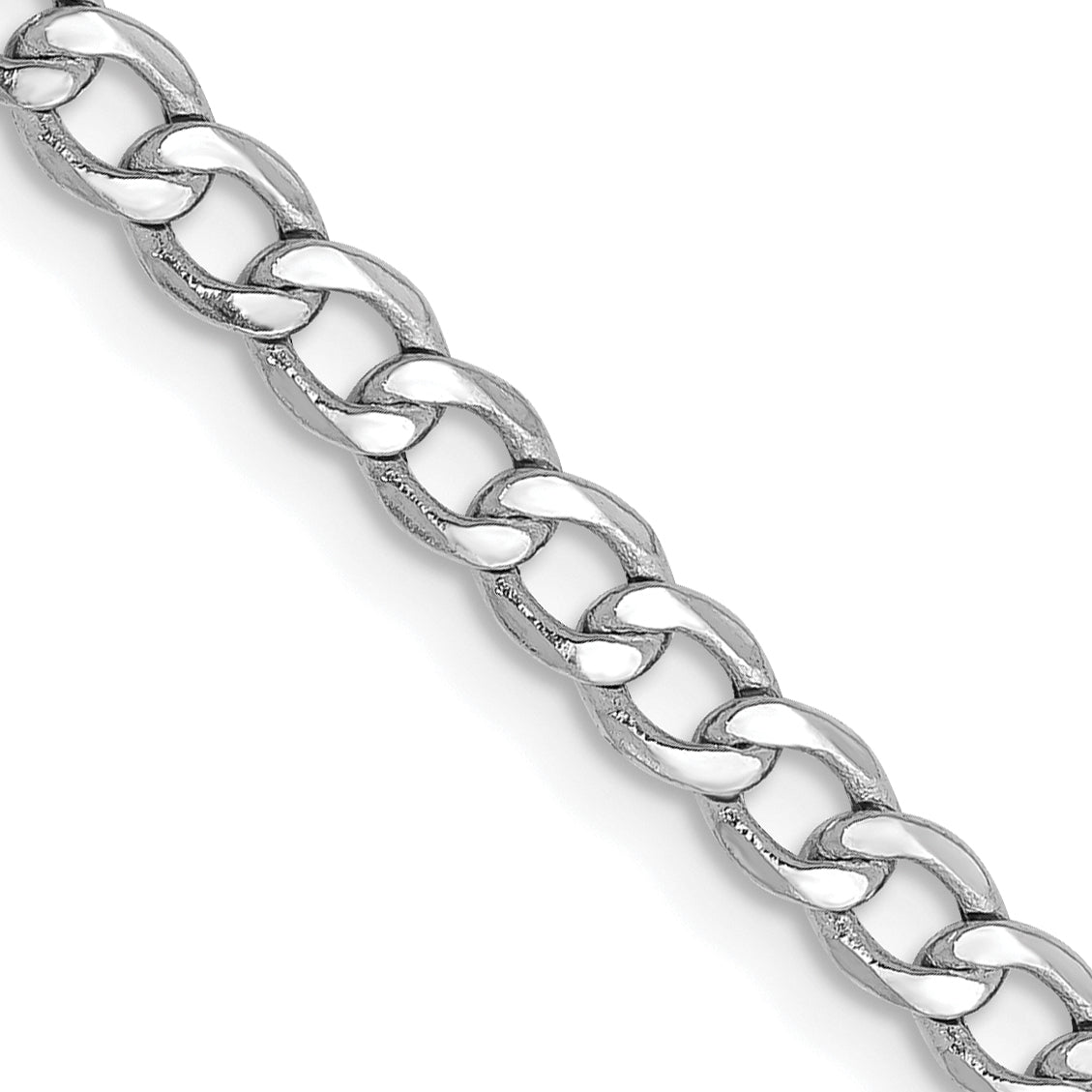 14K White Gold 26 Inch 3.35mm Semi-Solid Curb With Lobster Clasp Chain Necklace
