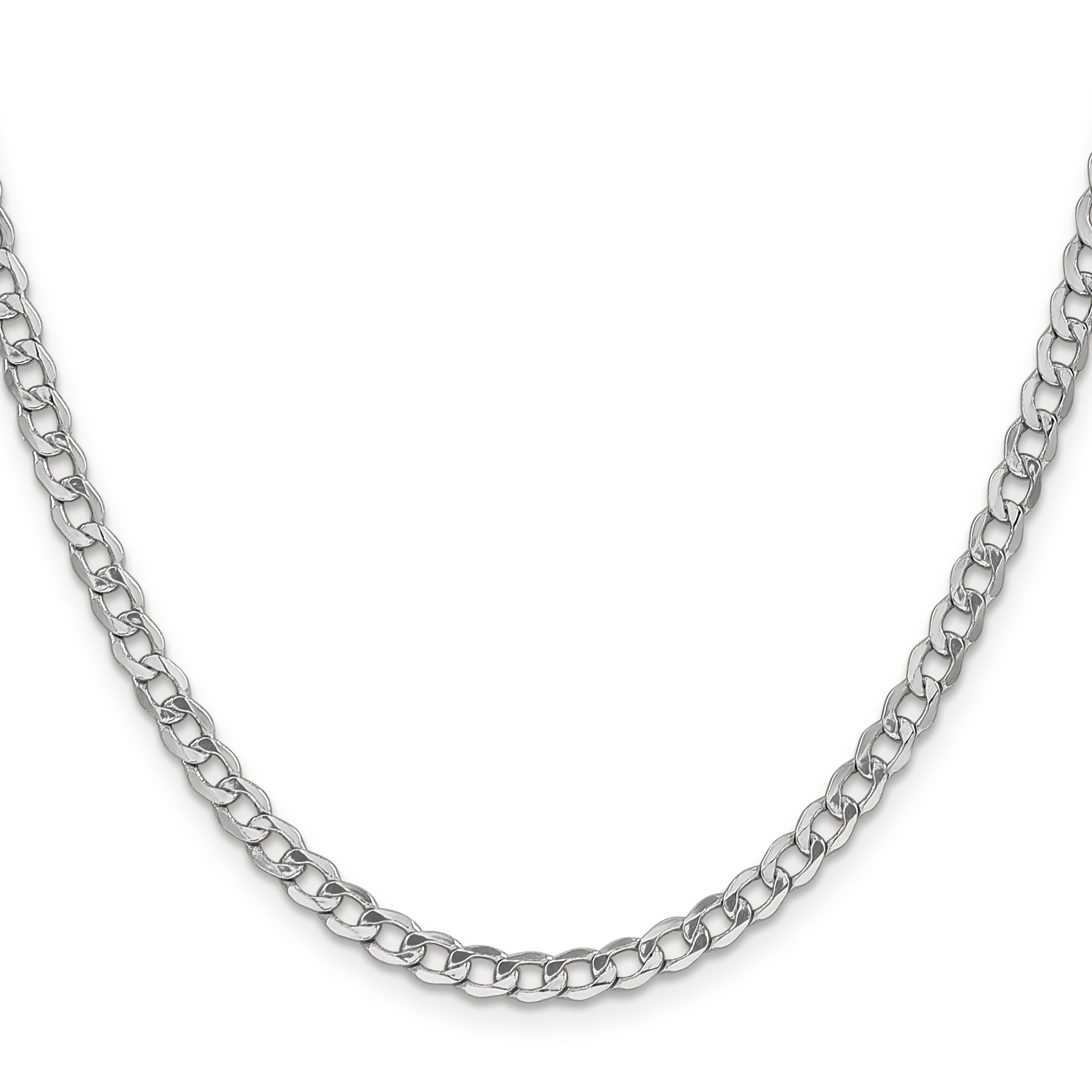 14K White Gold 16 Inch 4.3mm Semi-Solid Curb With Lobster Clasp Chain Necklace
