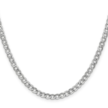 14K White Gold 22 Inch 4.3mm Semi-Solid Curb With Lobster Clasp Chain Necklace
