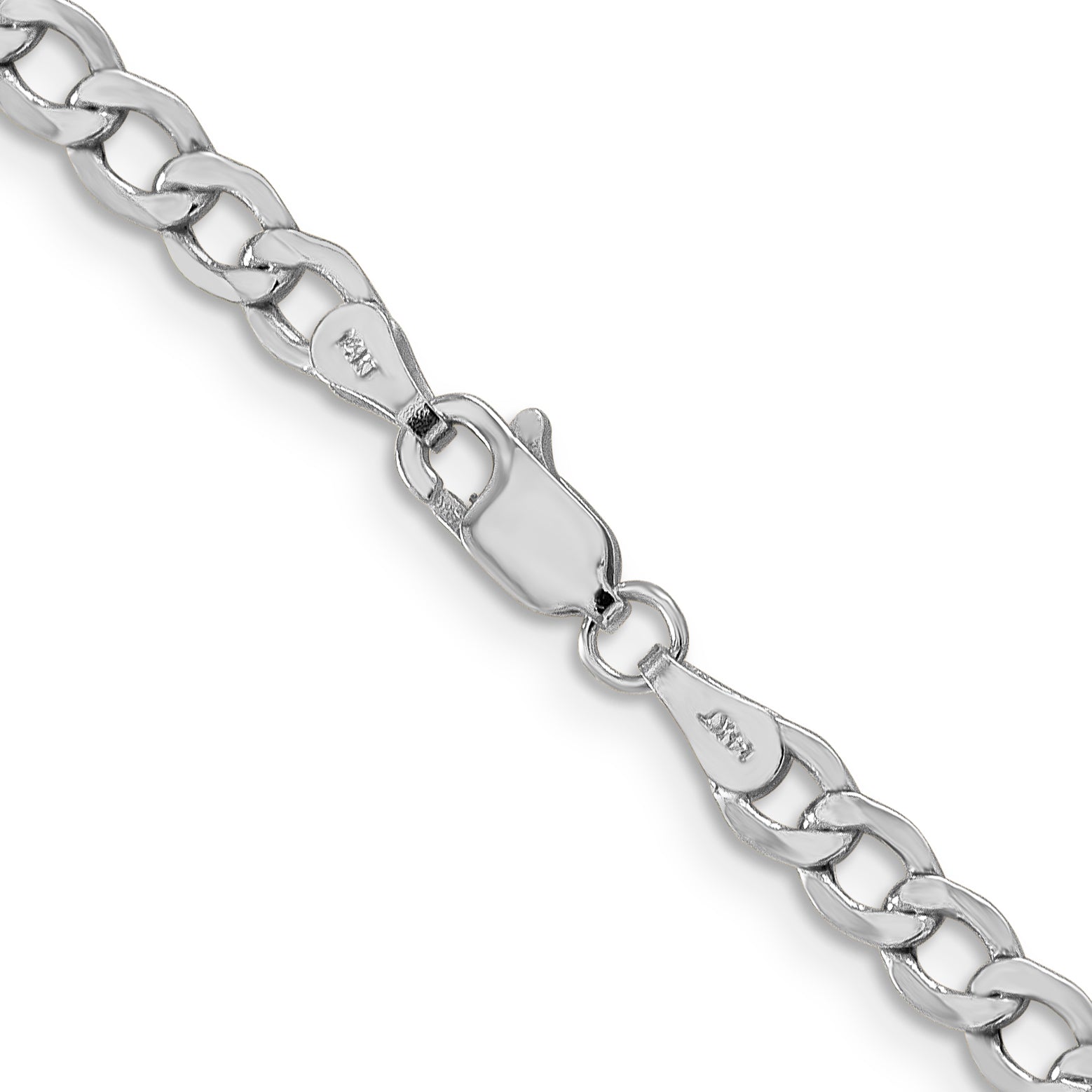 14K White Gold 16 Inch 4.3mm Semi-Solid Curb With Lobster Clasp Chain Necklace