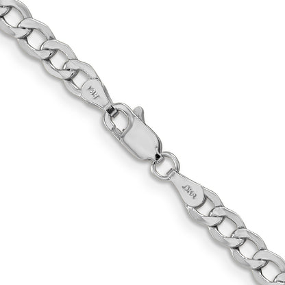 14K White Gold 18 Inch 4.3mm Semi-Solid Curb With Lobster Clasp Chain Necklace