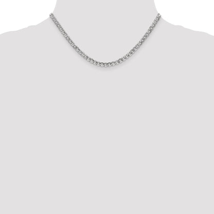 14K White Gold 16 Inch 4.3mm Semi-Solid Curb With Lobster Clasp Chain Necklace