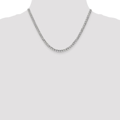 14K White Gold 18 Inch 4.3mm Semi-Solid Curb With Lobster Clasp Chain Necklace