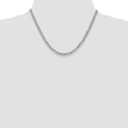 14K White Gold 20 Inch 4.3mm Semi-Solid Curb With Lobster Clasp Chain Necklace