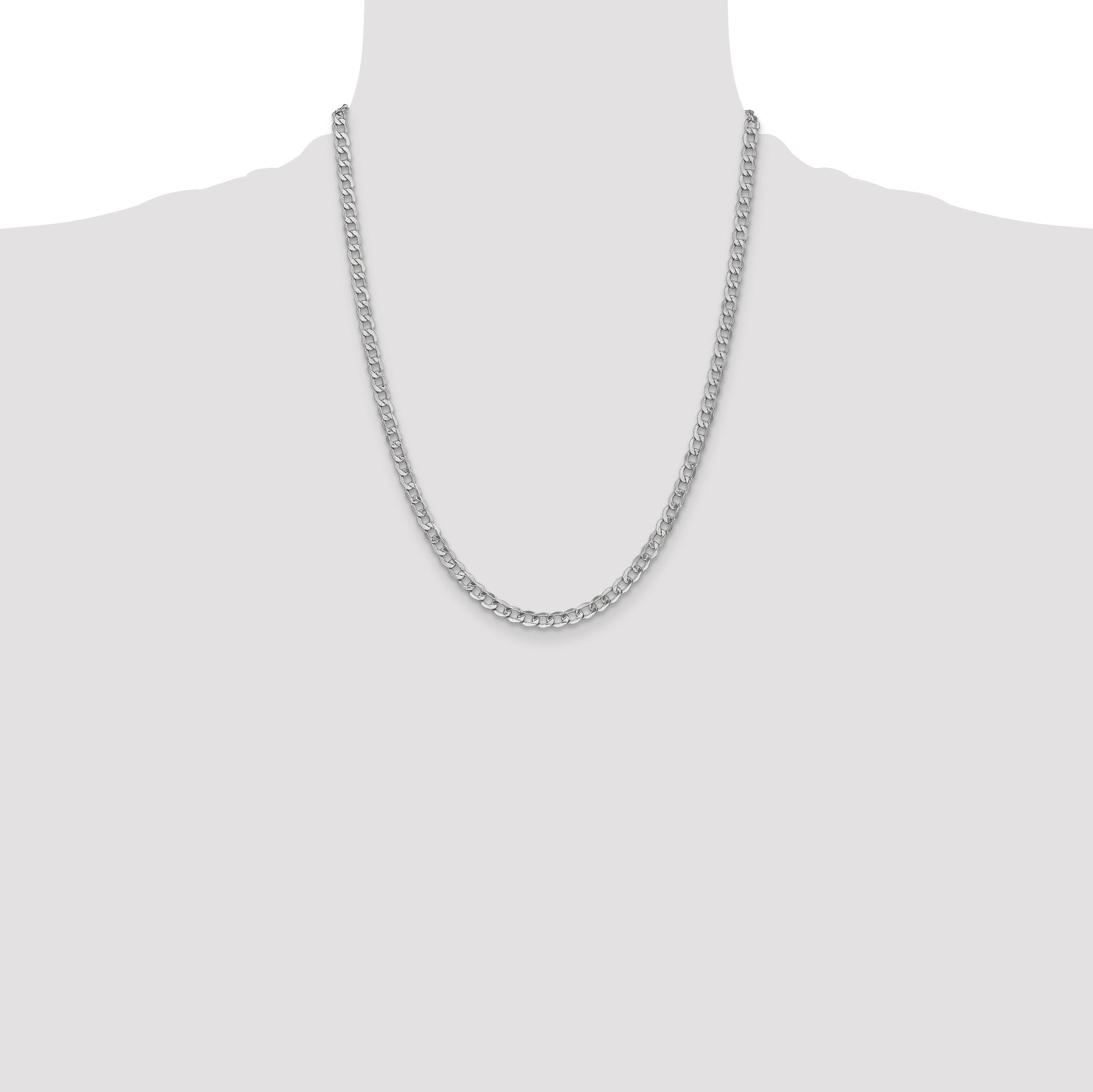 14K White Gold 22 Inch 4.3mm Semi-Solid Curb With Lobster Clasp Chain Necklace