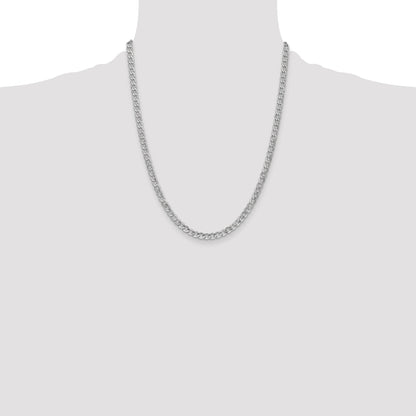 14K White Gold 22 Inch 4.3mm Semi-Solid Curb With Lobster Clasp Chain Necklace