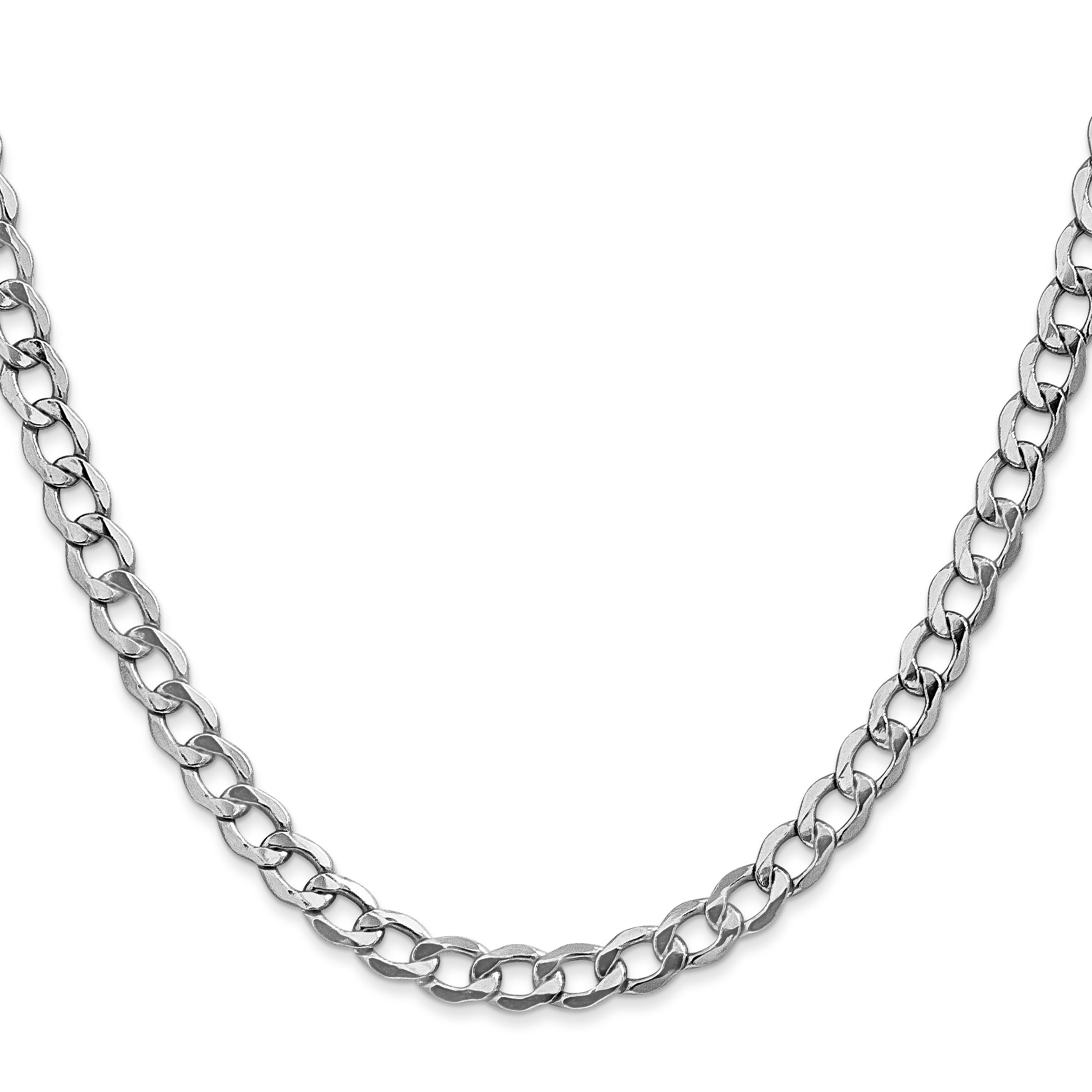 14K White Gold 16 Inch 5.25mm Semi-Solid Curb With Lobster Clasp Chain Necklace
