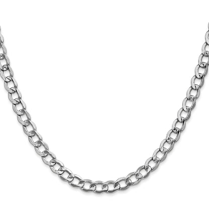 14K White Gold 16 Inch 5.25mm Semi-Solid Curb With Lobster Clasp Chain Necklace