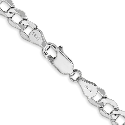 14K White Gold 16 Inch 5.25mm Semi-Solid Curb With Lobster Clasp Chain Necklace