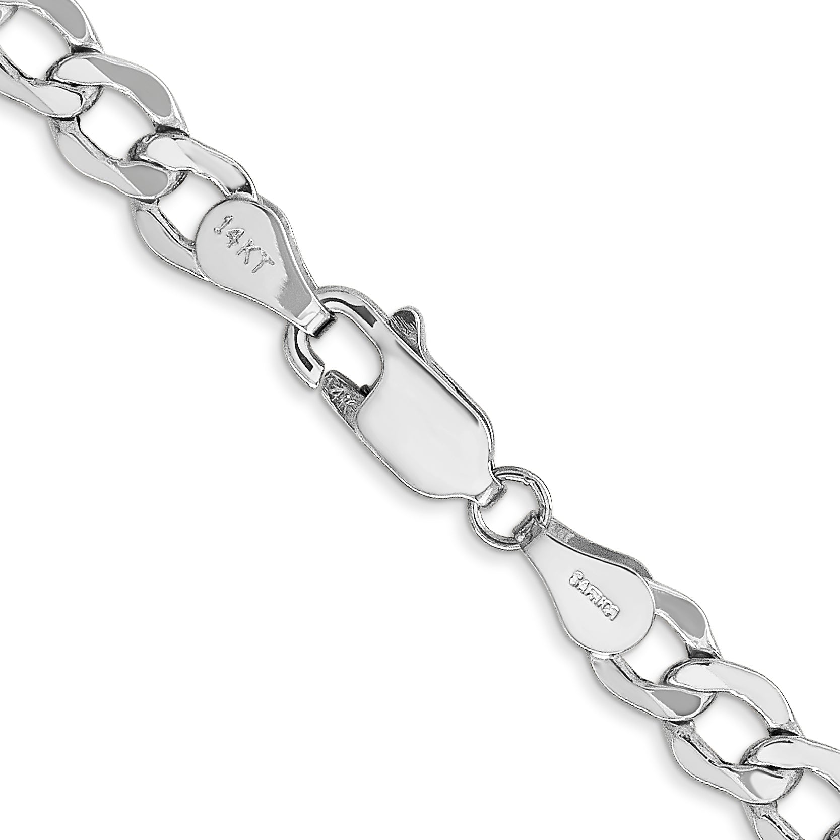 14K White Gold 22 Inch 5.25mm Semi-Solid Curb With Lobster Clasp Chain Necklace