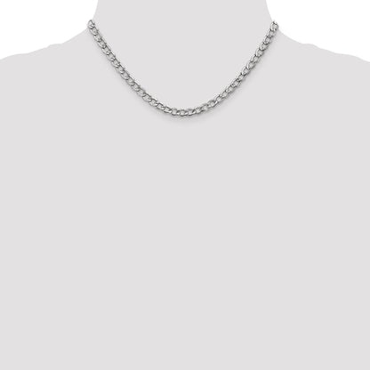14K White Gold 16 Inch 5.25mm Semi-Solid Curb With Lobster Clasp Chain Necklace