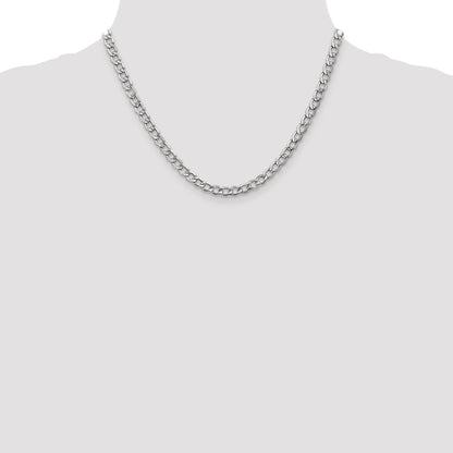 14K White Gold 18 Inch 5.25mm Semi-Solid Curb With Lobster Clasp Chain Necklace