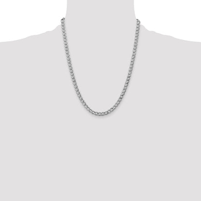 14K White Gold 22 Inch 5.25mm Semi-Solid Curb With Lobster Clasp Chain Necklace