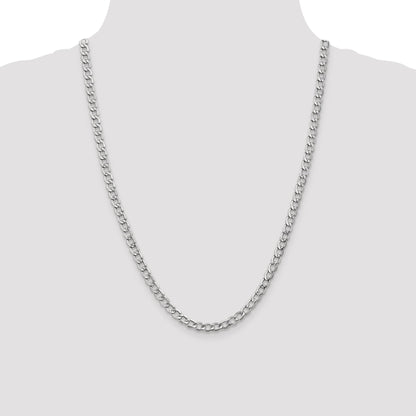 14K White Gold 24 Inch 5.25mm Semi-Solid Curb With Lobster Clasp Chain Necklace