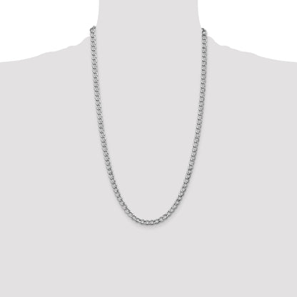 14K White Gold 26 Inch 5.25mm Semi-Solid Curb With Lobster Clasp Chain Necklace