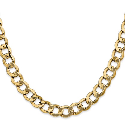 14K Yellow Gold 18 Inch 9mm Semi-Solid Curb With Lobster Clasp Chain Necklace
