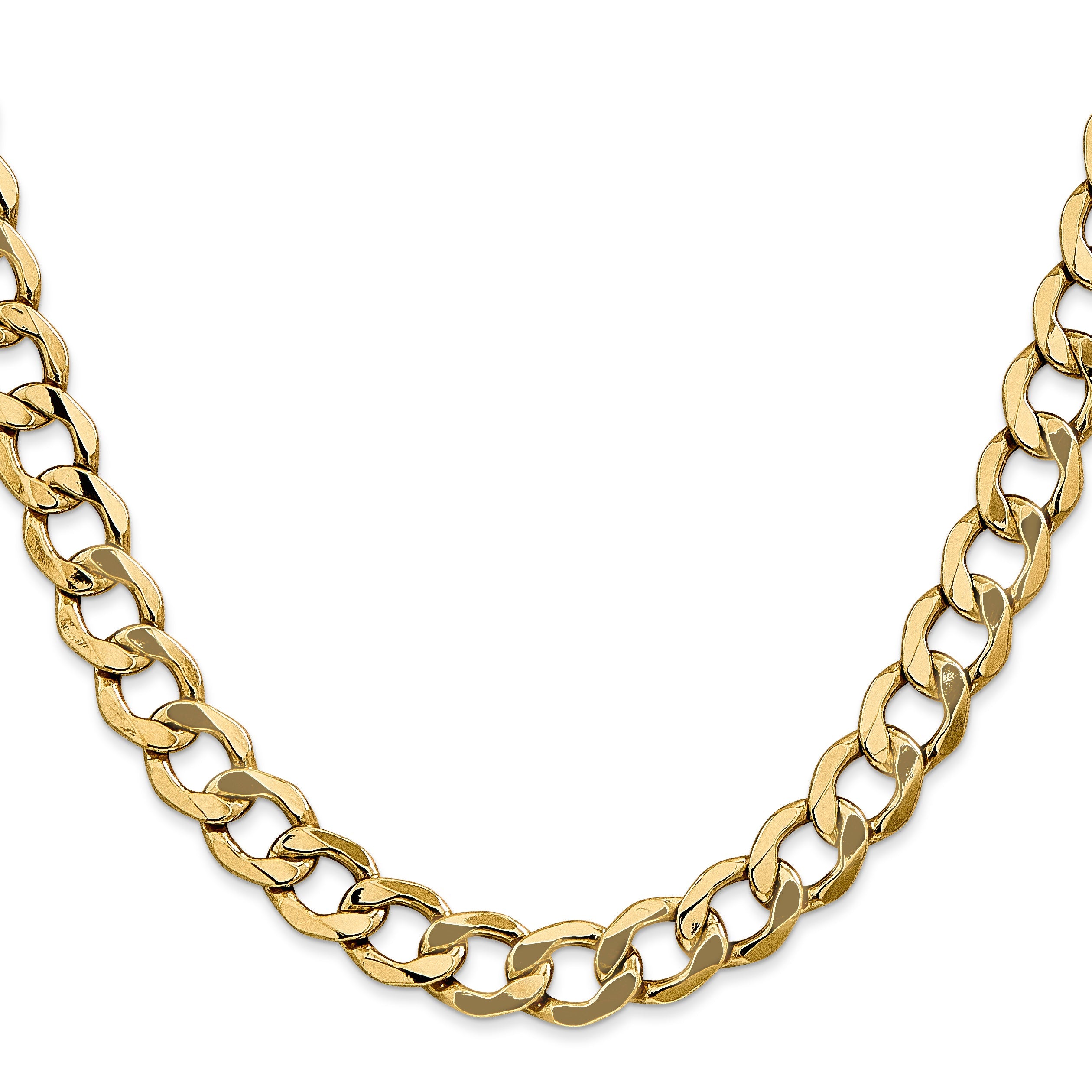 14K Yellow Gold 20 Inch 9mm Semi-Solid Curb With Lobster Clasp Chain Necklace