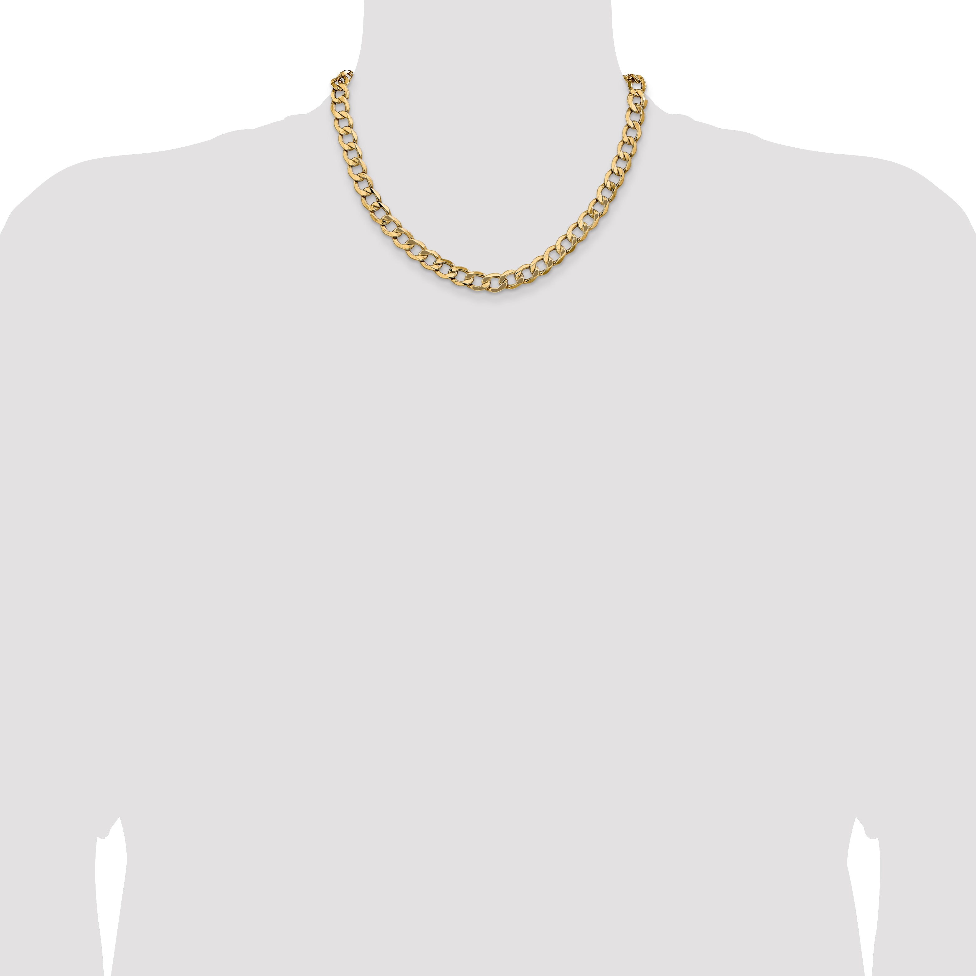 14K Yellow Gold 18 Inch 9mm Semi-Solid Curb With Lobster Clasp Chain Necklace