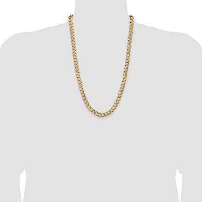 14K Yellow Gold 26 Inch 9mm Semi-Solid Curb With Lobster Clasp Chain Necklace