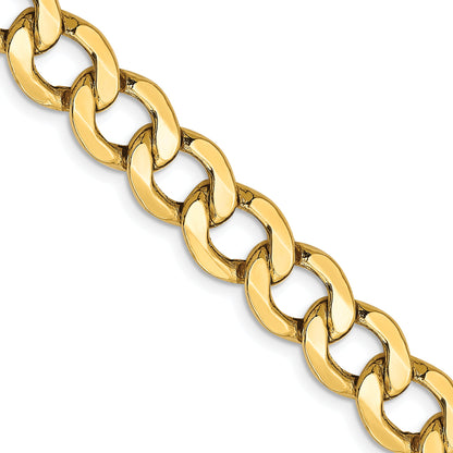 14K Yellow Gold 20 Inch 9mm Semi-Solid Curb With Lobster Clasp Chain Necklace