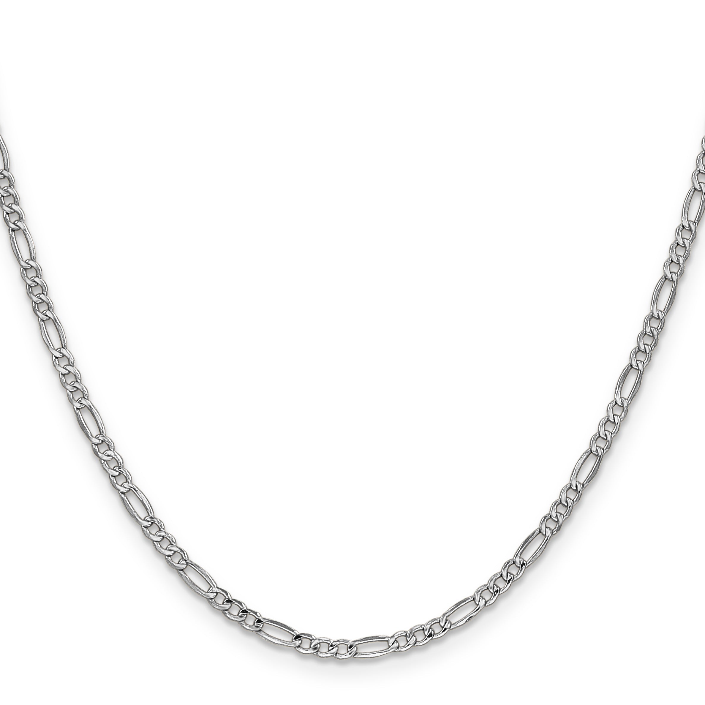 14K White Gold 24 Inch 2.5mm Semi-Solid Figaro With Lobster Clasp Chain Necklace