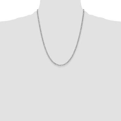 14K White Gold 22 Inch 2.5mm Semi-Solid Figaro With Lobster Clasp Chain Necklace