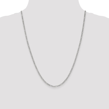 14K White Gold 24 Inch 2.5mm Semi-Solid Figaro With Lobster Clasp Chain Necklace