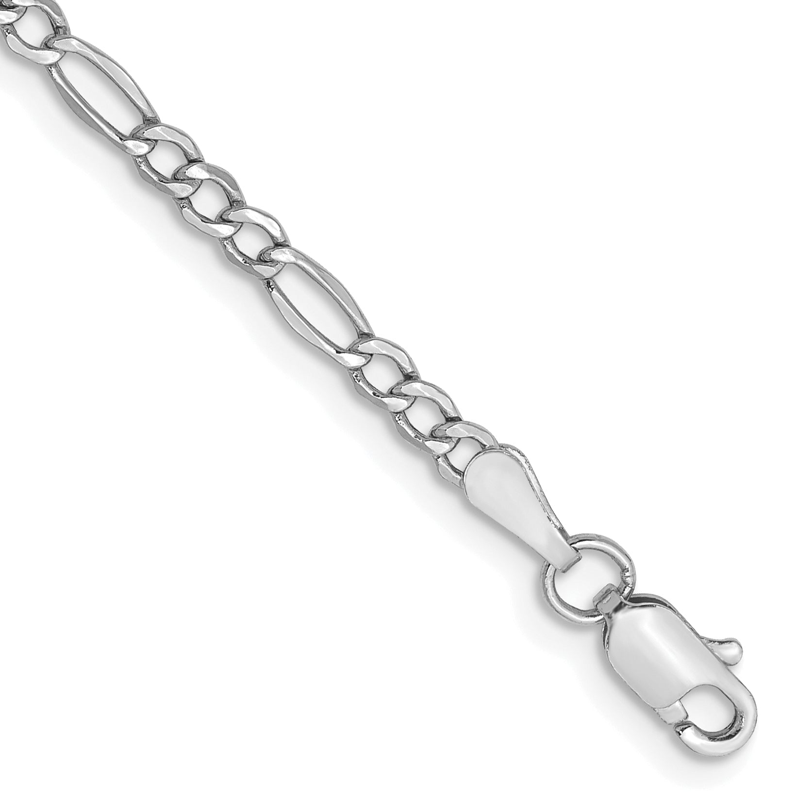 8 Inch 14K White Gold 2.5mm Figaro Chain Bracelet