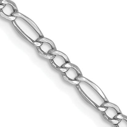 14K White Gold 24 Inch 2.5mm Semi-Solid Figaro With Lobster Clasp Chain Necklace