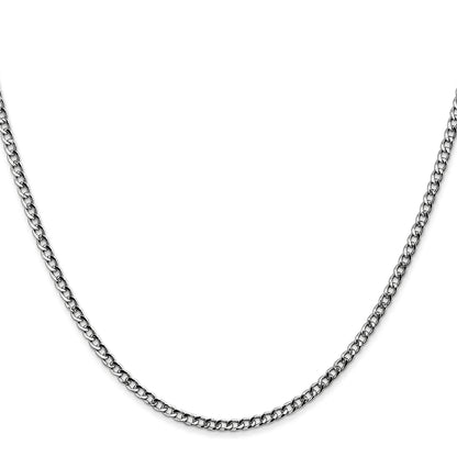 14K White Gold 16 Inch 2.5mm Semi-Solid Curb With Lobster Clasp Chain Necklace