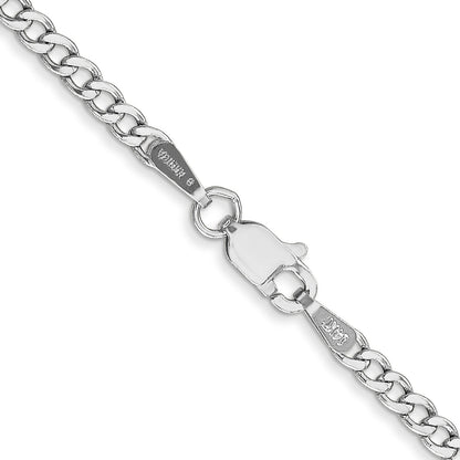 14K White Gold 16 Inch 2.5mm Semi-Solid Curb With Lobster Clasp Chain Necklace