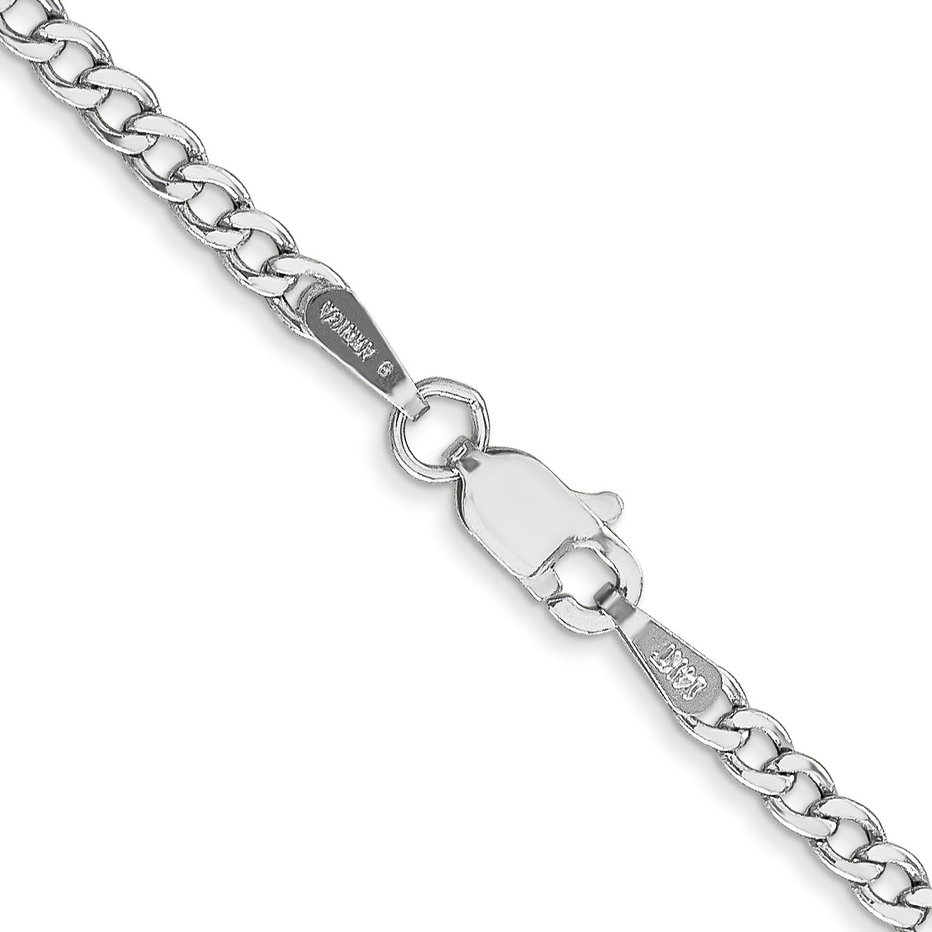 14K White Gold 26 Inch 2.5mm Semi-Solid Curb With Lobster Clasp Chain Necklace