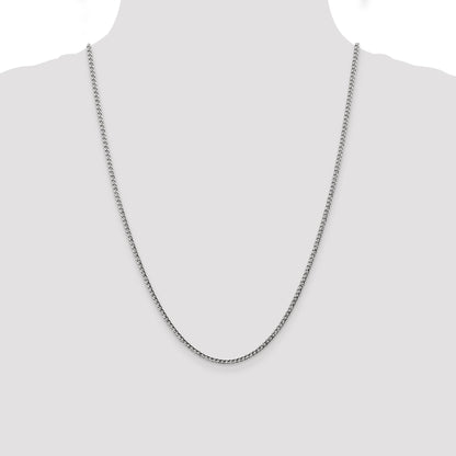 14K White Gold 24 Inch 2.5mm Semi-Solid Curb With Lobster Clasp Chain Necklace