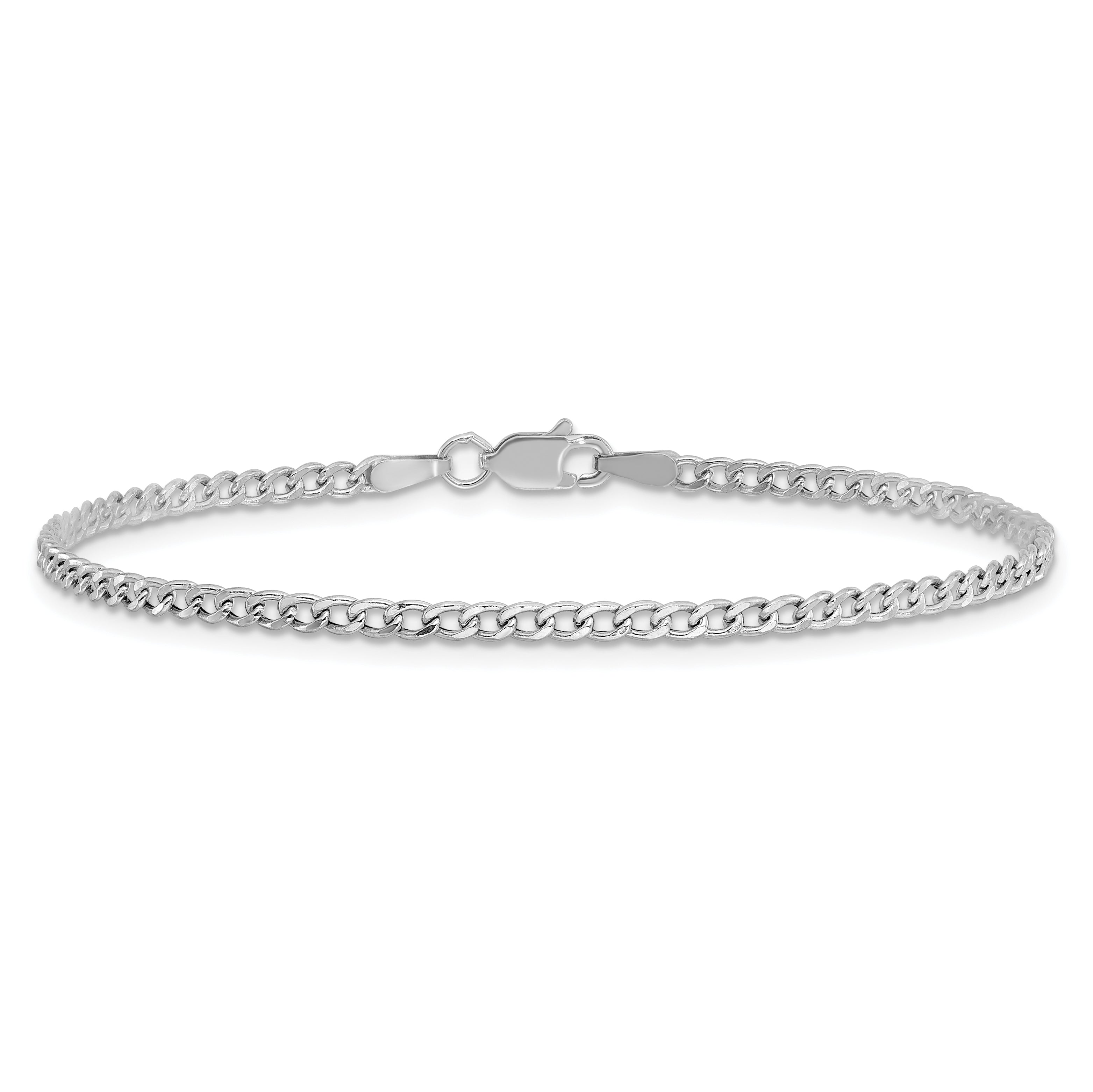 14K White Gold 10 Inch 2.5mm Semi-Solid Curb With Lobster Clasp Anklet