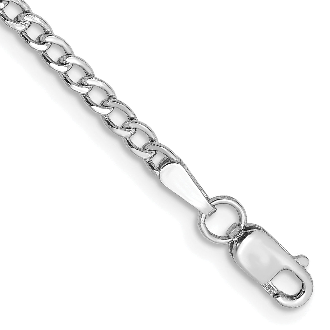 8 Inch 14K White Gold Wg 2.5mm Semi-Solid Curb Link Chain Bracelet