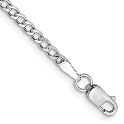 14K White Gold 9 Inch 2.5mm Semi-Solid Curb With Lobster Clasp Anklet