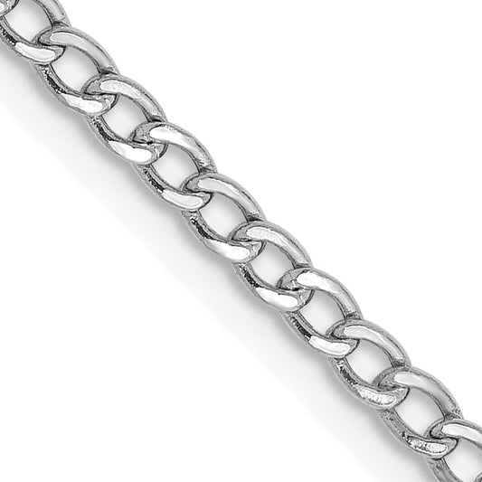 14K White Gold 26 Inch 2.5mm Semi-Solid Curb With Lobster Clasp Chain Necklace