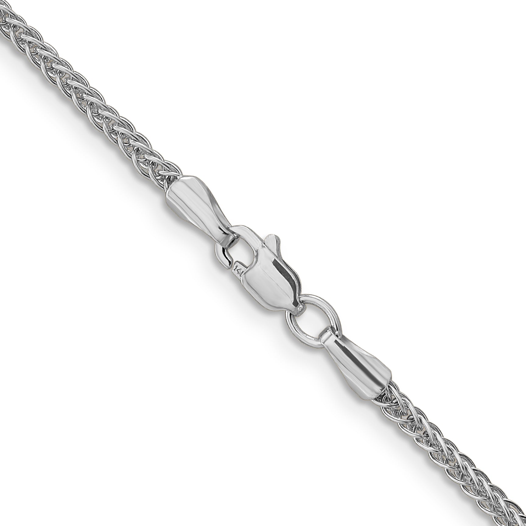 14K White Gold 24 Inch 2mm Semi-Solid 3-Wire Wheat With Lobster Clasp Chain Necklace